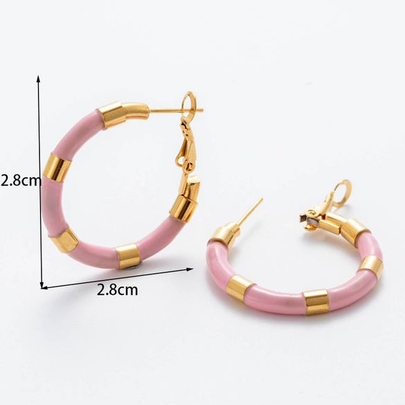 Earrings Titanium Steel Geometric Cshaped Triangle Acrylic Sweet Electroplated
