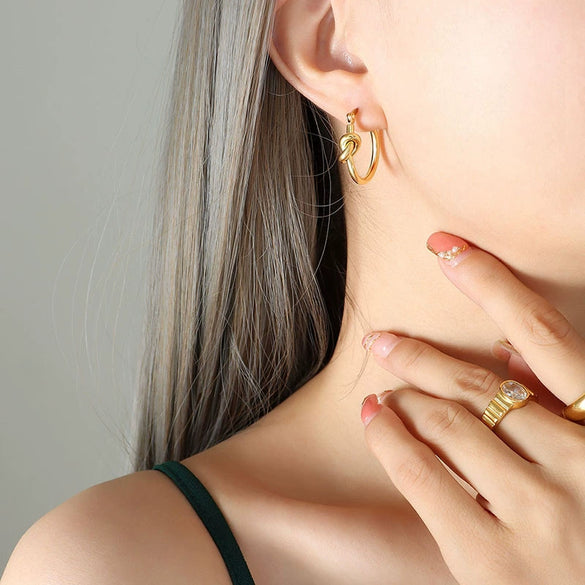 Earrings 316L Stainless Steel Geometric Knot Circle Electroplated For Women