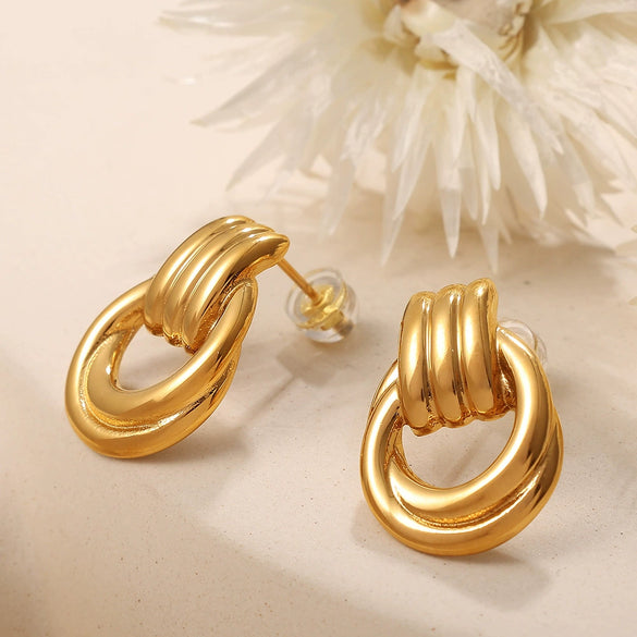 Earrings 316L Stainless Steel Geometric Striped Electroplating Women