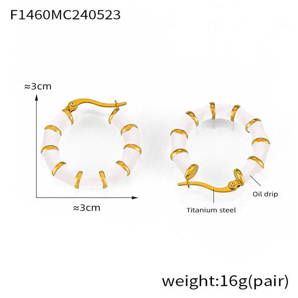 Earrings 316L Stainless Steel Geometric U Shaped Gold Plated Bamboo Stitching Glaze Design