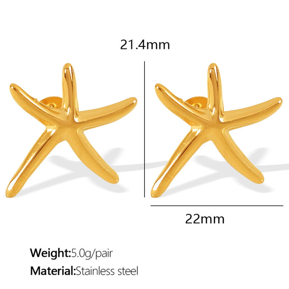 Earrings 316L Stainless Steel 18K Gold Plated Starfish Shells Animal Pattern Electroplated For Women