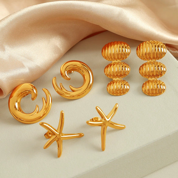 Earrings 316L Stainless Steel 18K Gold Plated Starfish Shells Animal Pattern Electroplated For Women