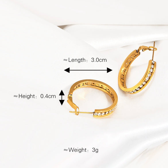 Earrings Titanium Steel 18K Gold Plated Ushaped Diamond Design