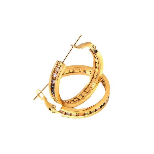 Earrings Titanium Steel 18K Gold Plated Ushaped Diamond Design