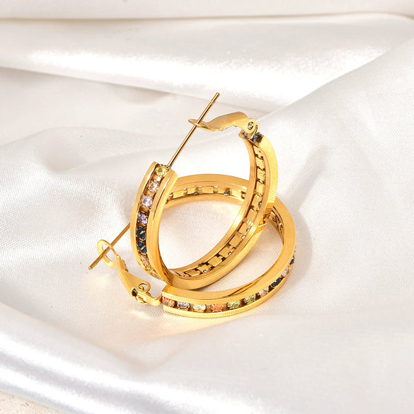 Earrings Titanium Steel 18K Gold Plated Ushaped Diamond Design