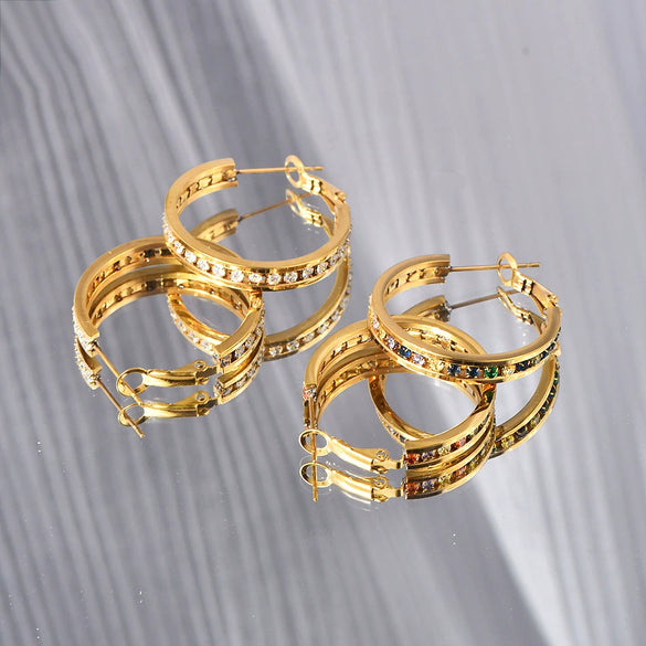 Earrings Titanium Steel 18K Gold Plated Ushaped Diamond Design