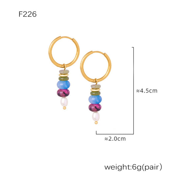 Earrings 316L Stainless Steel Natural Stone Pearl Geometric Electroplated For Women