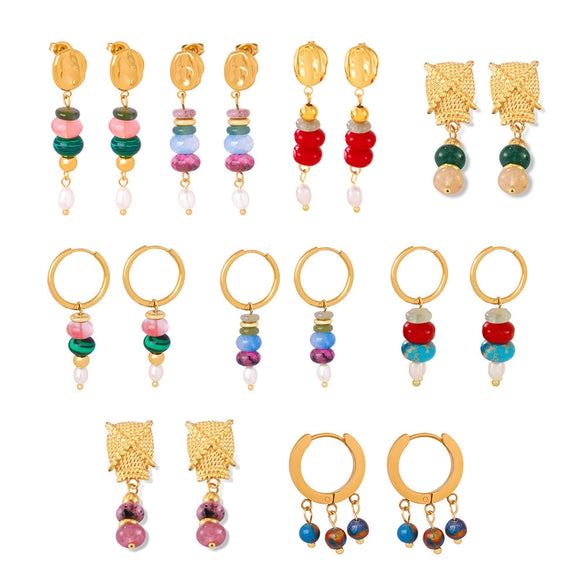 Earrings 316L Stainless Steel Natural Stone Pearl Geometric Electroplated For Women