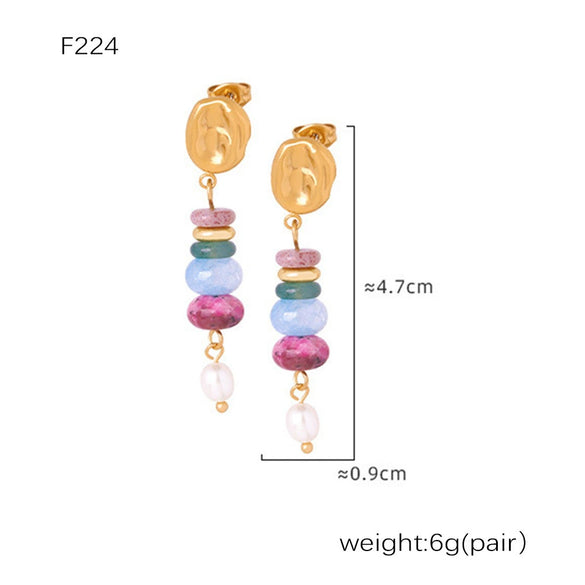 Earrings 316L Stainless Steel Natural Stone Pearl Geometric Electroplated For Women
