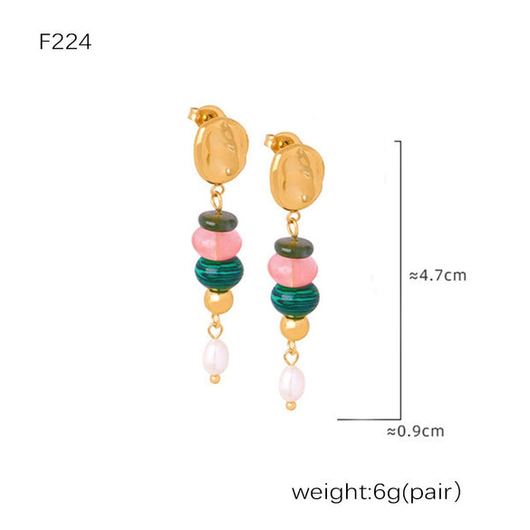 Earrings 316L Stainless Steel Natural Stone Pearl Geometric Electroplated For Women