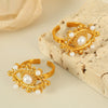Earrings 316L Stainless Steel Pearl Flower Tassel Retro Light Luxury Palace Style Electroplating For Women