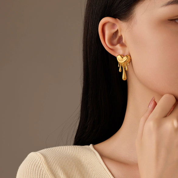 Earrings Titanium Steel Stainless Steel Love Water Drops Shape Electroplated Light Luxury
