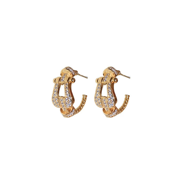 Earrings Zircon Horseshoe C Shaped Silver Needle Light Luxury With Letters Numbers Text Design For Women