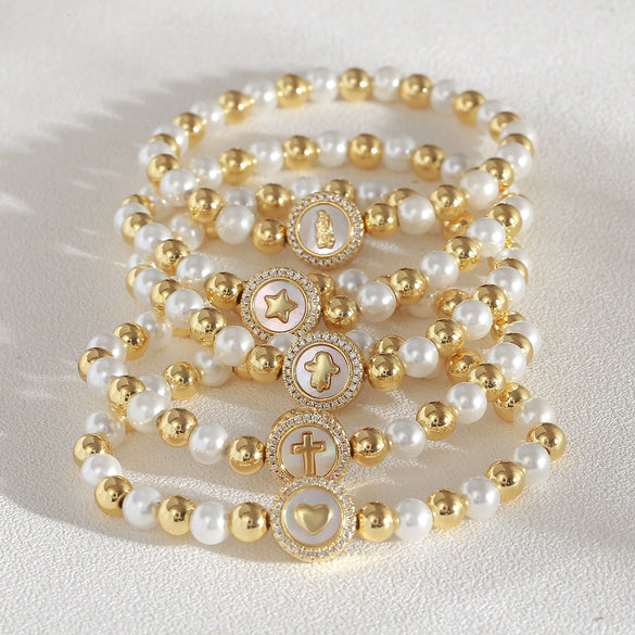 Elastic Copper Bead Shell Bracelet Geometric Hand Knitted Unisex