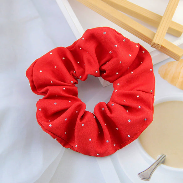 Elastic Rhinestone Large Intestine Hair Ring Fabric Knitting Women's Hair Accessories