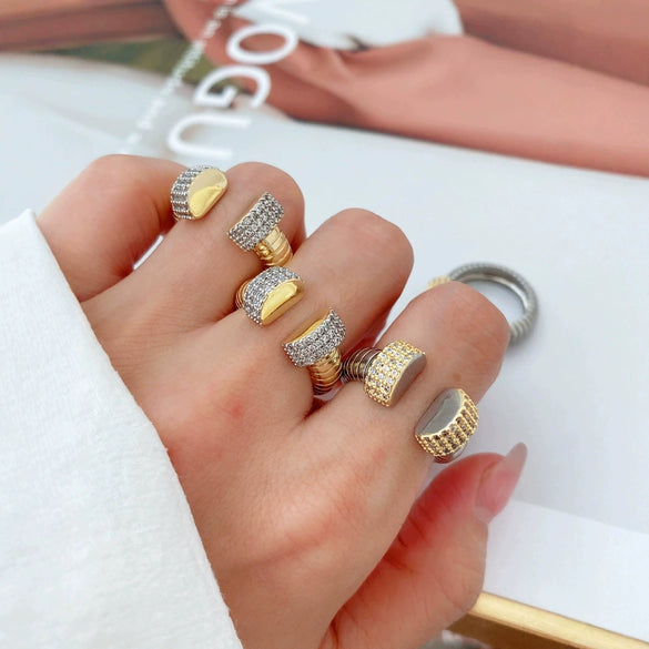 Elastic Vertical Stripe Ring Bracelet Copper 18K Electroplated Hand Jewelry Light Luxury Niche Wide Version