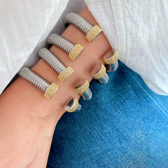 Elastic Vertical Stripe Ring Bracelet Copper 18K Electroplated Hand Jewelry Light Luxury Niche Wide Version