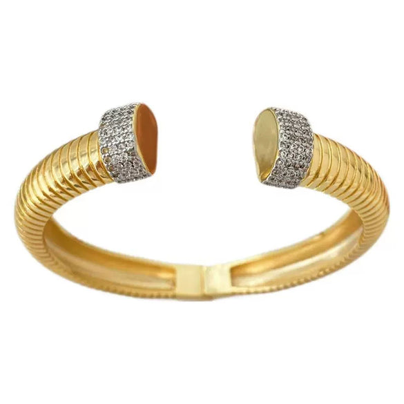 Elastic Vertical Stripe Ring Bracelet Copper 18K Electroplated Hand Jewelry Light Luxury Niche Wide Version