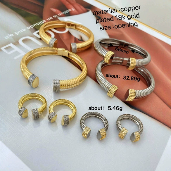 Elastic Vertical Stripe Ring Bracelet Copper 18K Electroplated Hand Jewelry Light Luxury Niche Wide Version