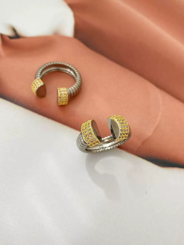 Elastic Vertical Stripe Ring Bracelet Copper 18K Electroplated Hand Jewelry Light Luxury Niche Wide Version