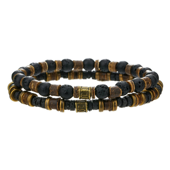 Elastic Volcanic Stone And Wooden Beads Coconut Shell Handmade Geometric Style Unisex Bracelets