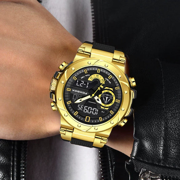 Electronic Sports Watch Mineral Strengthened Glass Mirror Round Dial Alloy Case Silicone Strap