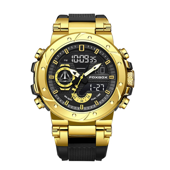 Electronic Sports Watch Mineral Strengthened Glass Mirror Round Dial Alloy Case Silicone Strap
