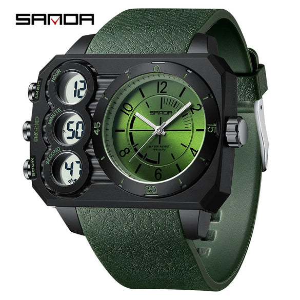Electronic Watch Acrylic Mirror Tpu Strap Abs Case Rectangular Dual Display Sports Waterproof Luminous Fashion Trend Highend