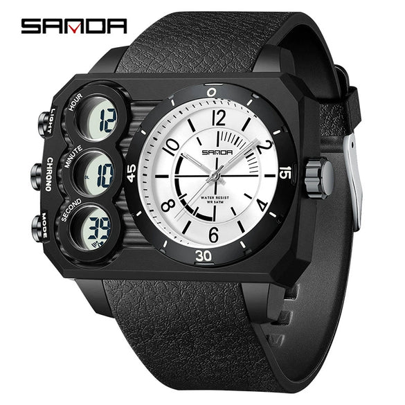 Electronic Watch Acrylic Mirror Tpu Strap Abs Case Rectangular Dual Display Sports Waterproof Luminous Fashion Trend Highend