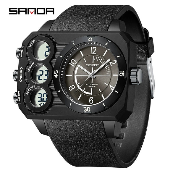 Electronic Watch Acrylic Mirror Tpu Strap Abs Case Rectangular Dual Display Sports Waterproof Luminous Fashion Trend Highend