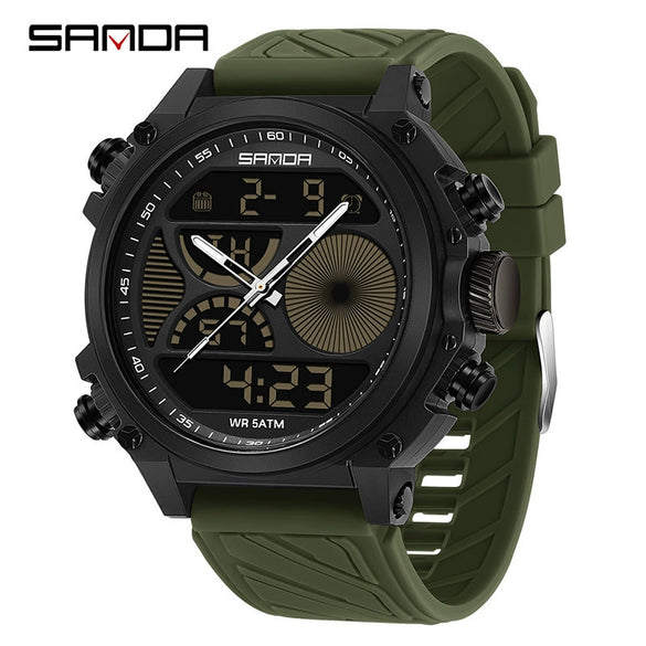 Electronic Watch Acrylic Mirror Tpu Strap Abs Case Rectangular Dual Display Sports Waterproof Luminous Fashion Trend Highend