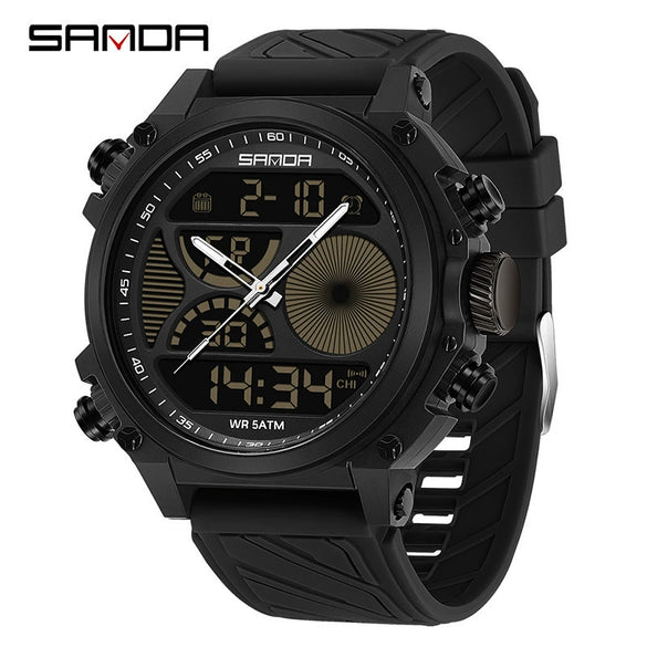 Electronic Watch Acrylic Mirror Tpu Strap Abs Case Rectangular Dual Display Sports Waterproof Luminous Fashion Trend Highend