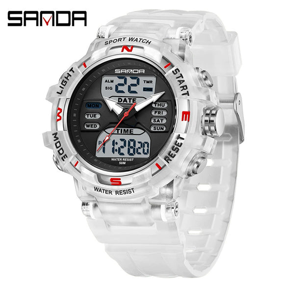 Electronic Watch Alarm Clock Multifunctional For Middle And High School Students Acrylic Mirror Abs Case Tpu Strap Round Dial Chic Style Waterproof