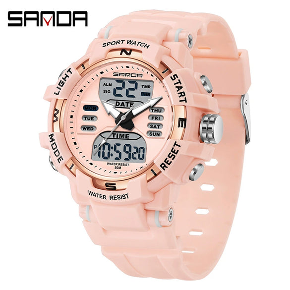 Electronic Watch Alarm Clock Multifunctional For Middle And High School Students Acrylic Mirror Abs Case Tpu Strap Round Dial Chic Style Waterproof
