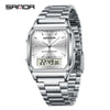 Electronic Watch Alloy Alloy Case Mineral Tempered Glass Mirror Steel Strip Band Square Dial Retro Business Style