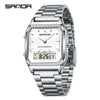 Electronic Watch Alloy Alloy Case Mineral Tempered Glass Mirror Steel Strip Band Square Dial Retro Business Style