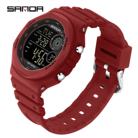 Electronic Watch Multifunction Alarm Clock Student Youth Swimming Waterproof Sports Watch Minimalist Style Round Dial Abs Case Acrylic Mirror Tpu Strap