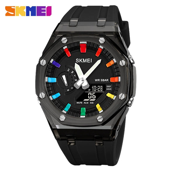 Electronic Watch Multifunctional Luminous Waterproof Pc Case Silicone Strap Round Dial For Men