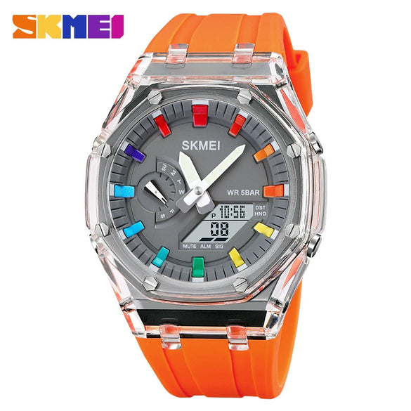 Electronic Watch Multifunctional Luminous Waterproof Pc Case Silicone Strap Round Dial For Men