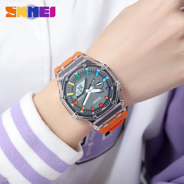 Electronic Watch Multifunctional Luminous Waterproof Pc Case Silicone Strap Round Dial For Men