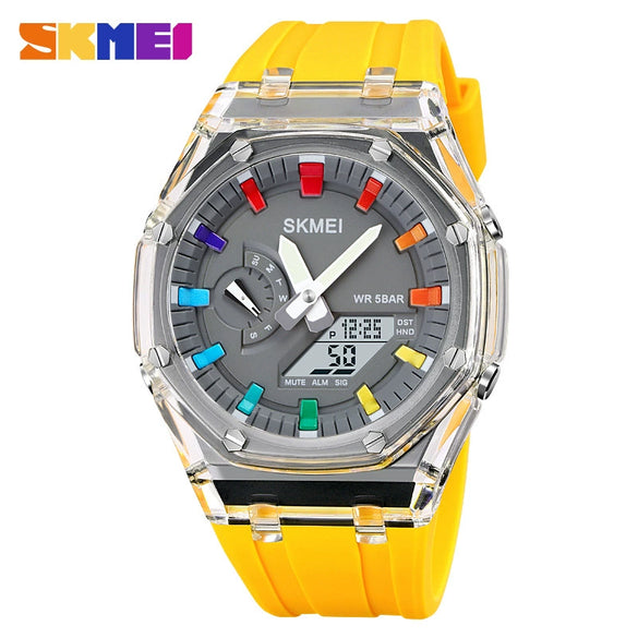 Electronic Watch Multifunctional Luminous Waterproof Pc Case Silicone Strap Round Dial For Men