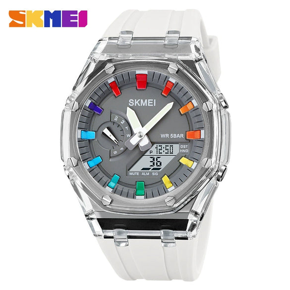Electronic Watch Multifunctional Luminous Waterproof Pc Case Silicone Strap Round Dial For Men