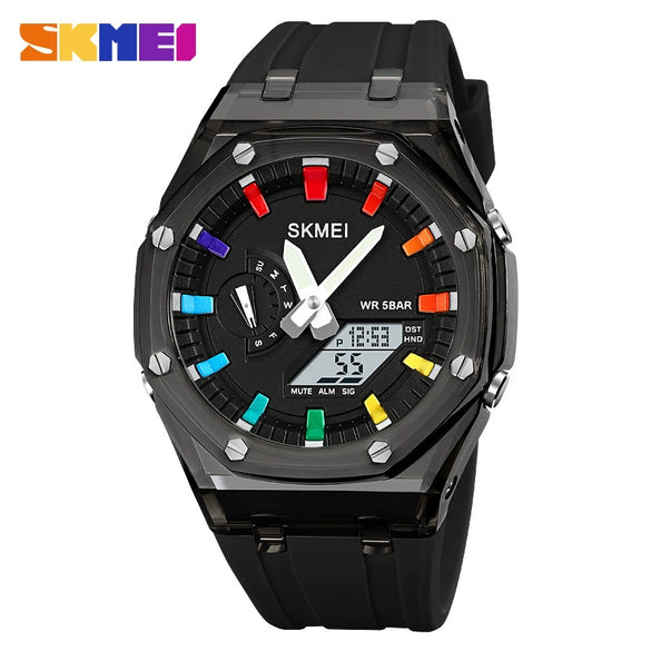 Electronic Watch Multifunctional Luminous Waterproof Pc Case Silicone Strap Round Dial For Men