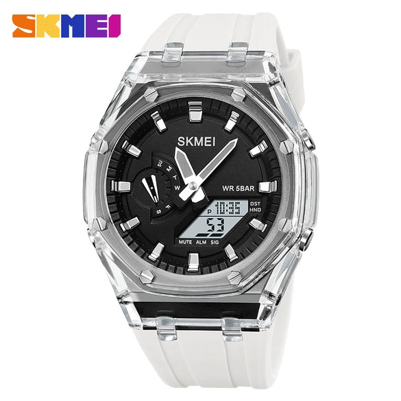 Electronic Watch Multifunctional Luminous Waterproof Pc Case Silicone Strap Round Dial For Men