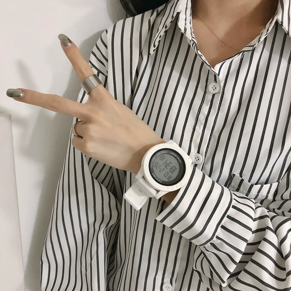 Electronic Watch Plastic Case Silicone Strap For Teenagers Simple Trend Luminous Multifunctional