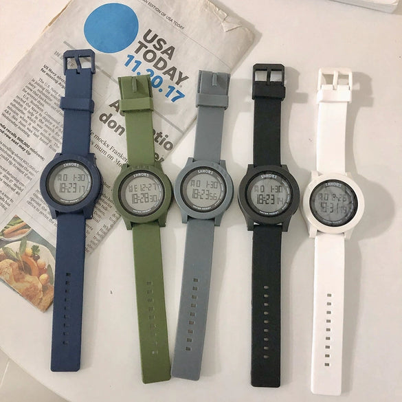 Electronic Watch Plastic Case Silicone Strap For Teenagers Simple Trend Luminous Multifunctional