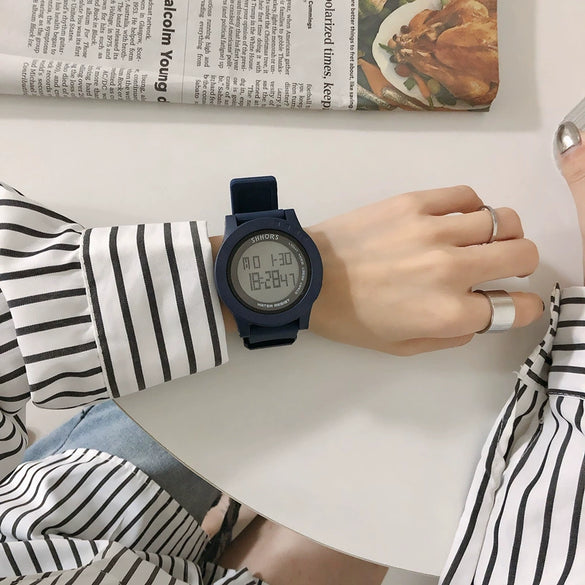 Electronic Watch Plastic Case Silicone Strap For Teenagers Simple Trend Luminous Multifunctional