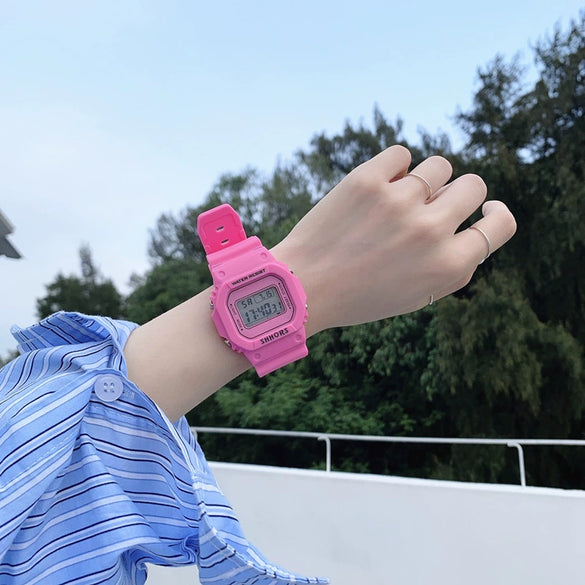 Electronic Watch Plastic Case Silicone Strap Square Style For Men And Women Students