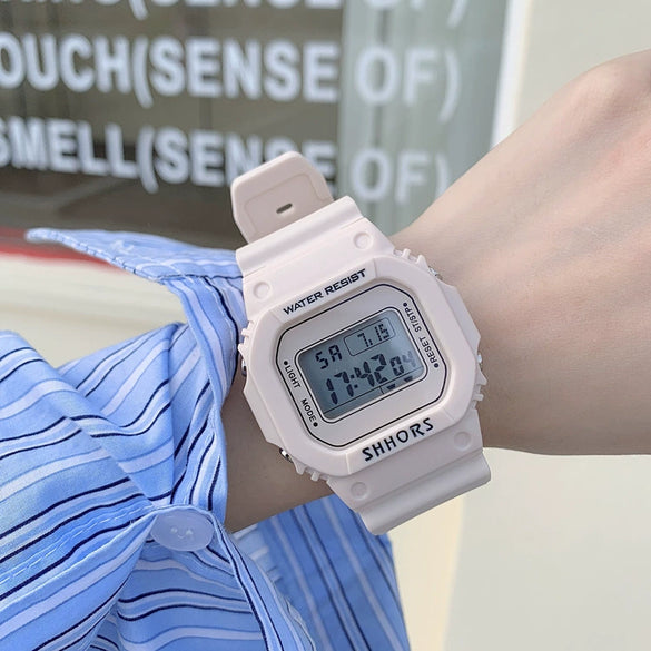 Electronic Watch Plastic Case Silicone Strap Square Style For Men And Women Students