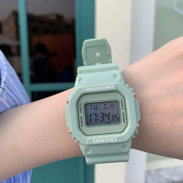 Electronic Watch Plastic Case Silicone Strap Square Style For Men And Women Students